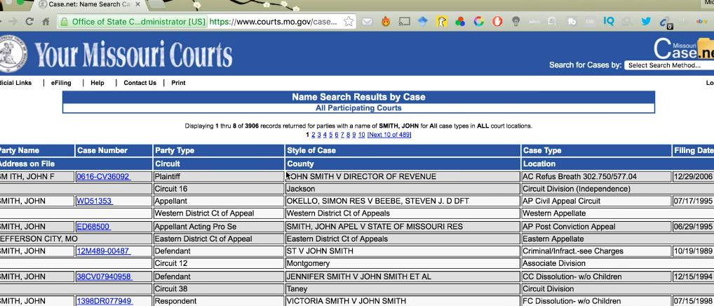 Casenet Missouri Name Search